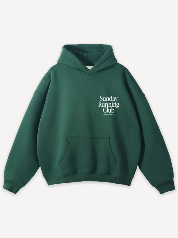 Hoodie hijau forest green dengan tulisan ACL Sunday Running