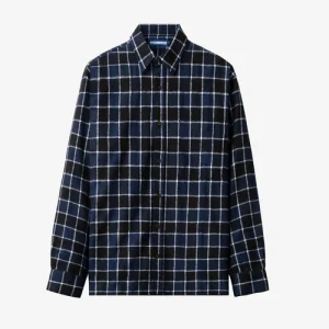 Kemeja flanel kotak biru navy lengan panjang