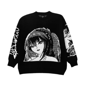 Sweater hitam karakter anime gaya streetwear